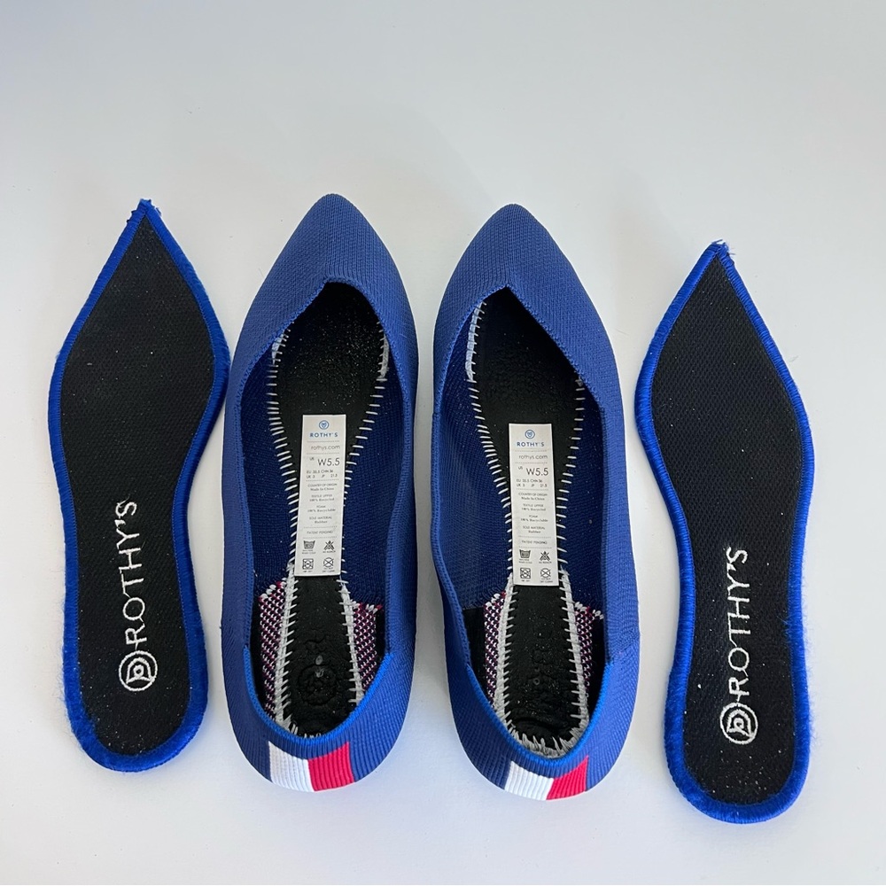 Rothy's The Point Women's Blue Knit Flats Red and White Heel Stripe - Picture 3 of 7